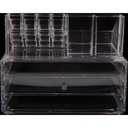 Home Use Transparent Space-saving High Quality Rectangular Compartments & 3-Layer Drawers Integrated Plastic Makeup Case Tran(19