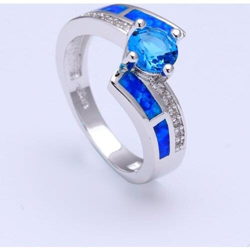 Elegant Fashion Blue fire Female Opal Ring White gold-color Jewelry Vintage Party Engagement Wedding Rings For Women