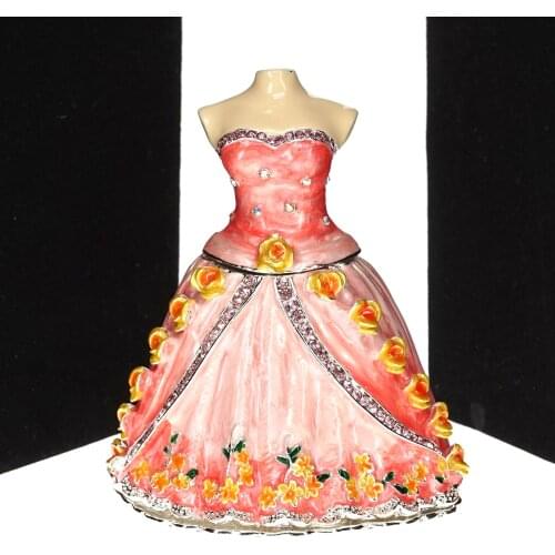 Enamelled Colour Craft Lady Dress Model Design Metal Rhinestone Decoration Box Home Room Desk Ornament Girlfriend Birthday Gifts