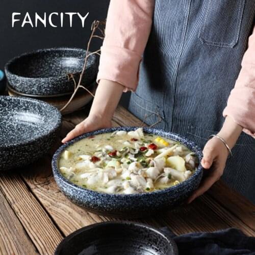 FANCITY Japanese restaurant boiled fish big bowl household large soup bowl commercial ceramic bowl tableware ceramic bowl hotel