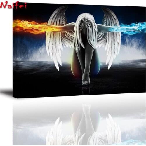 5D Full Square Diamond Painting Black & White Angel Wall Art Picture Of Rhinestone Diamond Mosaic Round Diamond Embroidery