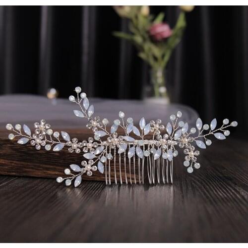 Handmade Crystal Flower Hair Comb Pearl Rhinestone Flower Hair Combs For Women Bride Hair Jewelry Wedding Hair Accessories Tiara