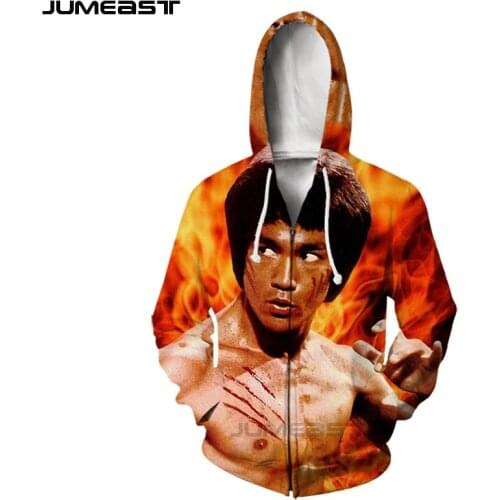 Jumeast Brand Men/Women 3D Printed Chinese Kung Fu Superstar Bruce Lee Long Sleeve Jacket Sport Pullover Fashion Zipper Hoodies