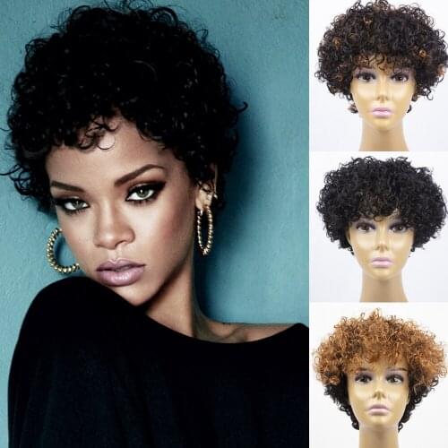 Short Afro Kinky Curly Human Hair Wigs Pixie Cut Human Hair Wig Full Machine Made Ombre Color Cheap Hair Wigs For Black Women