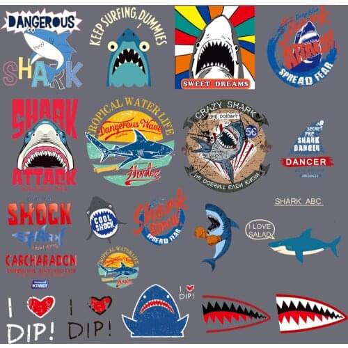 Cool Shark series patches Punk style iron on transfer accessories patch heat transfers stickers for dresses T-shirt decorate