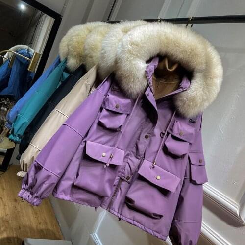 2020 Female Thicken Warm Winter Down Coat Women Natural Large Fox Fur 90% White Duck Down Parka Waterproof Hooded Winter Jacket