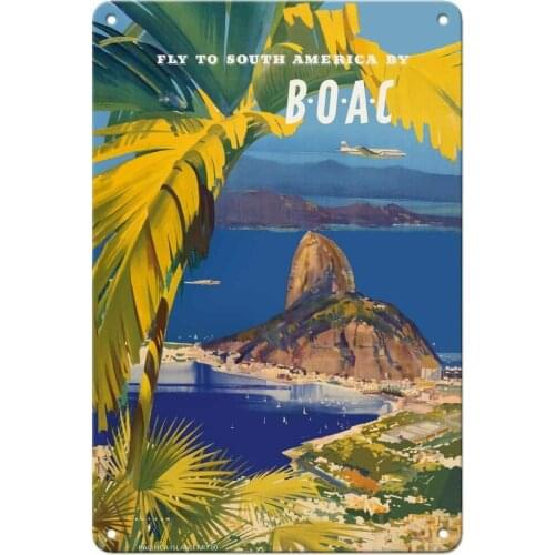 Fly to South America - by BOAC British Overseas Airways Tin Metal Sign 8 x 12