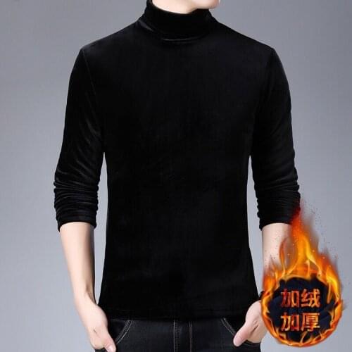 2019 Hot Gold Double-Sided Plush Half High Neck Sweater Men Fashion Solid Knitted Mens Sweaters bottom Male