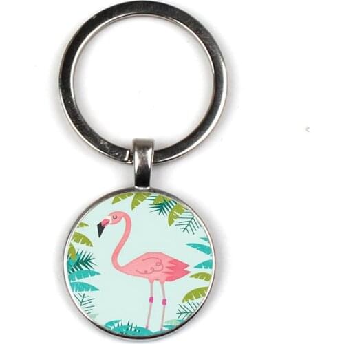 Hot Sell Simple Pink Cute Keychain Nordic Style Palm Leaf Flamingo Key Chain Small Gift Car Bag Charm Keyring Accessories