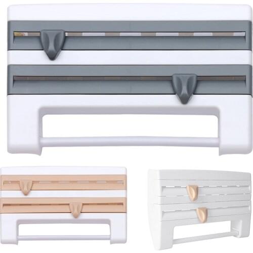 Multi-function Wall-Mount Cling Film Cutter Storage Rack Storagehelf Kitchen