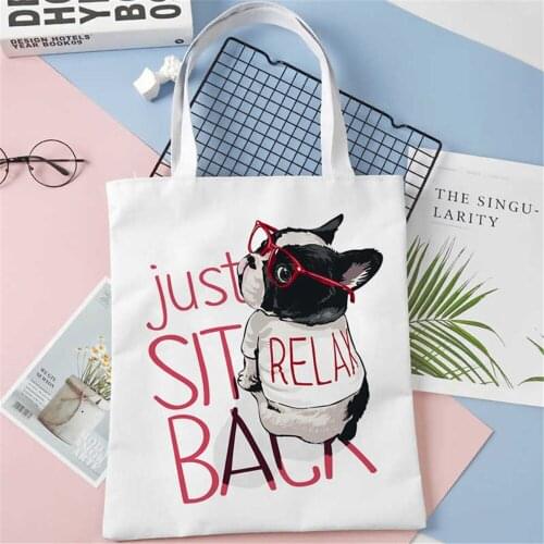 Cute Dog Reusable Shopping Bag Fashion Women Canvas Tote Bags Cute Fruit Printing Bag Cartoon Bolsa De Compras Shopper Shoulder