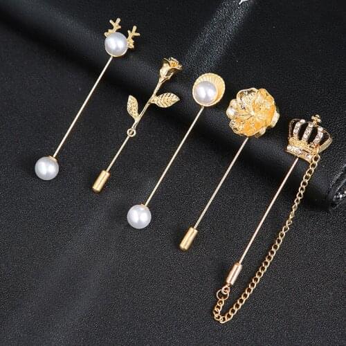 Fashion Mens Retro Brooch Mens Blazer Plug In Brooch Chinese Flower Style Long Needle
