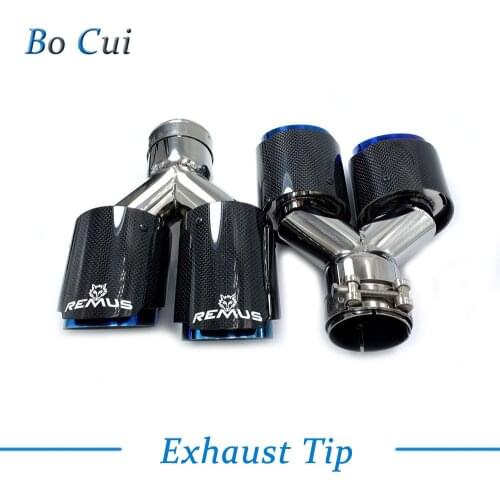 2Pcs Left and Right Car Modification Remus For Mk7 Universal Dual Blue Automobile Exhaust Pipe Muffler Tip 3 Series W222 E70