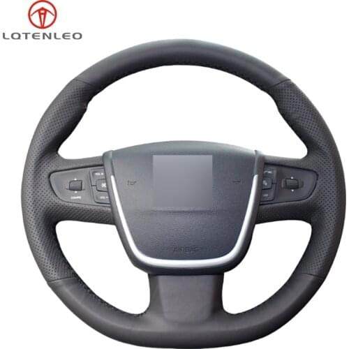 LQTENLEO Black Genuine Leather Hand-stitched Car Steering Wheel Cover For Peugeot 508 2011-2018 508 SW 2011-2018