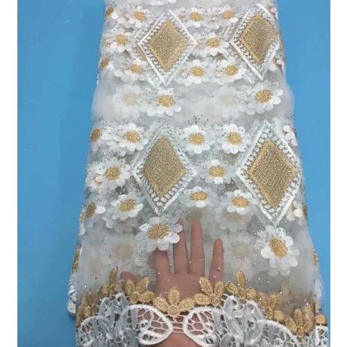 New African Lace Fabric Water Soluble Edge With Rhinestone Nigerian African Lace Material Wedding Lace Embroidered Tulle Fabric