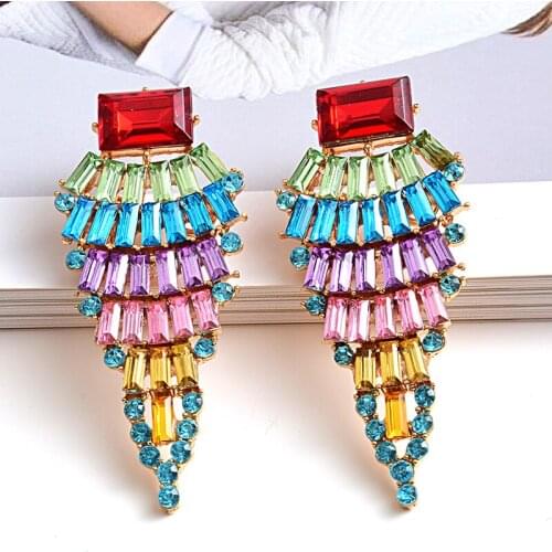 New Trendy Elegant Crystal Glass Drop Earrings For Women Shiny Luxury Rhinestone Bridal Wedding Jewelry Accessories