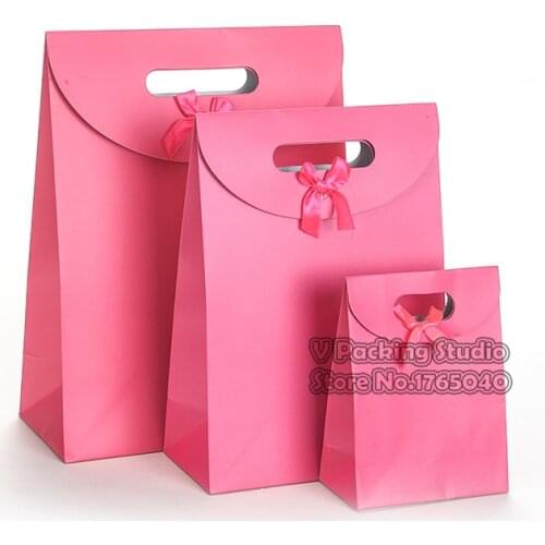 Handle gift bag.paper bag with ribbon.100pcs/lot