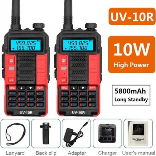 2 pcs Baofeng UV 10R Portable Walkie Talkie 10W Hf Transceiver Vhf Uhf Hunting Radio 10KM Long Range Ham CB Radio Station 128CH