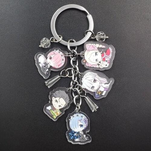 Re:Life In A Different World From Zero Korean Style Acrylic Anime Key Ring Cartoon Keychain Flash Beads Boy Girl Birthday Gift