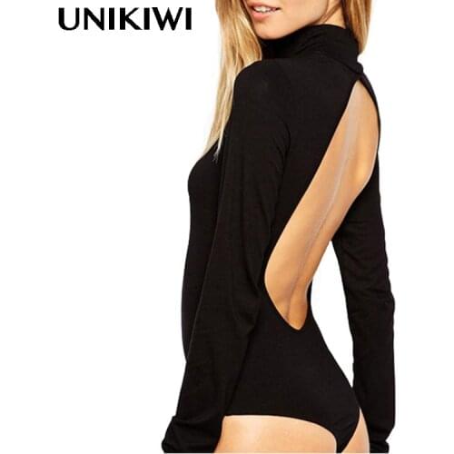 Sexy Womens Black Backless Turtleneck Hollow out Bodysuits.Basic Primer Shirt.Back Cut Out T-shirt.Ladies Slim Jumpsuits Tops