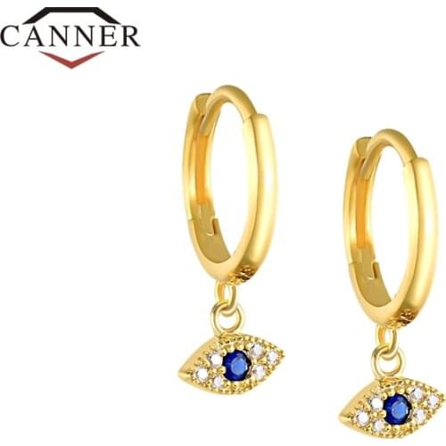 CANNER 925 Sterling Silver Devil Retro Blue Eyes Stud Earrings for Women Small CZ Piercing Earring Jewelry Pendientes Plata 925