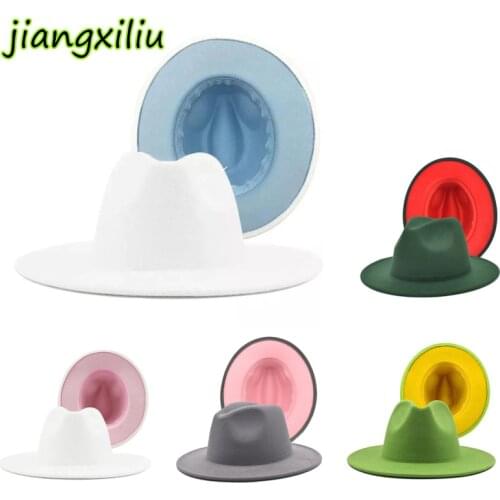 Winter fashion wool black Fedora hat ladies color matching top hat mens hat simple wide brim autumn fashion jazz hat