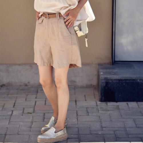 MICOCO K2101C Commuter art simple pure color thin comfortable linen high waist casual shorts