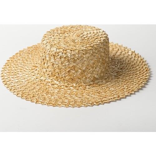Hand-woven lace wheat straw flat hat outdoor travel sun shade beach straw hat