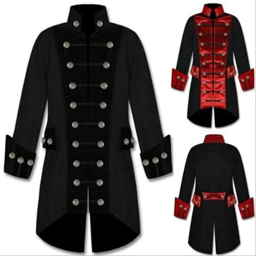 Plus Size Punk Style 2018 Men Velvet Trim Steampunk Jacket Coat Long Sleeve Halloween Trench Winter Coats