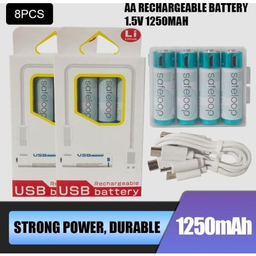 8pcs Technology! USB Rechargeable Battery 1.5V AA 1600mah li-polymer li-ion battery Remote control batteries, toy car batteries