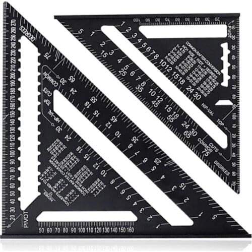 Triangle Ruler 7/12 inch Metric Aluminum Alloy Triangular Measuring Ruler Woodwork Speed Square Triangle Angle Protractor
