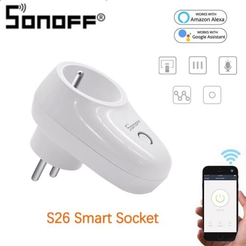Sonoff S26 Basic WiFi Smart Socket AU/CN/EU/UK/US/IL/CH/IT/BR/FR/DE Wireless Plug Power Sockets Work With Alexa Google Assistant