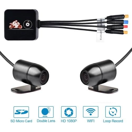 Motorcycle DVR Recorder WiFi Dual Camera Dash-Cam Front 1080P+720P Rear-View Motorbike Camera Waterproof Moto Driving Recorder