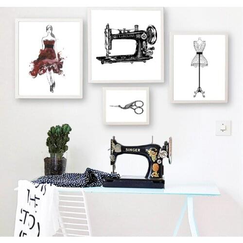 Vintage Home Decor Sewing Machine Poster On Wall Modern Fashion Wall Paintings for Bedroom Frameless Pictures and Prints