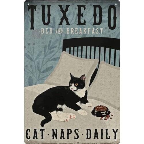 Black and White Cat Tin Logo Vintage Tuxedo Cat Nap Dally Bar Club Restaurant Cafe Bar Bathroom Wall Decoration