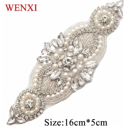 WENXI 30PCS Wholesale Hand Beaded Sewing Rose Gold Crystal Rhinestone Applique Patch For Dresses Headband DIY Iron On WX845