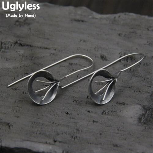 Uglyless Real S 925 Sterling Thai Silver Women Vintage Earrings Handmade Hollow Flower Brincos Bijoux Handmade Ear Lines Jewelry