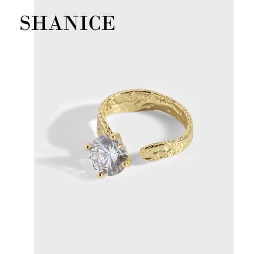 SHANICE Minimalist Big Zircon S925 Sterling Silver Ring Uneven Surface Open Adjustable Wedding Finger Rings Fine 925 Accessories