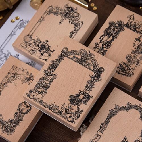 1PC Wooden Rubber Vintage Plant Picture Frame Label Decoration Stamp for Scrapbooking Stationery DIY Craft Standard Stamp