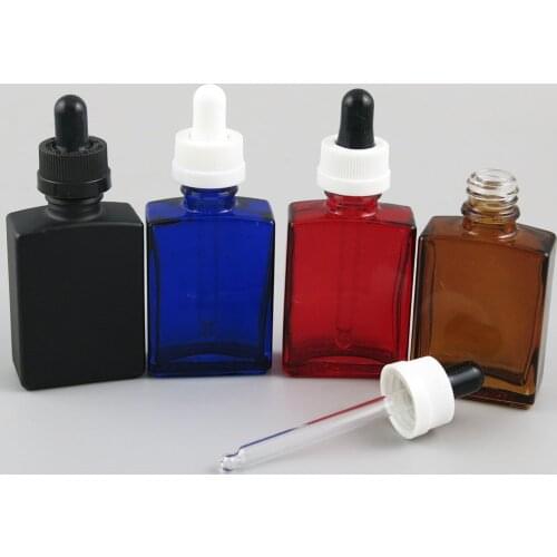 200 x 30ml Square Flat Black Blue Red Amber Clear White Glass Bottle With Save Drop 1oz Glass Drop Containers