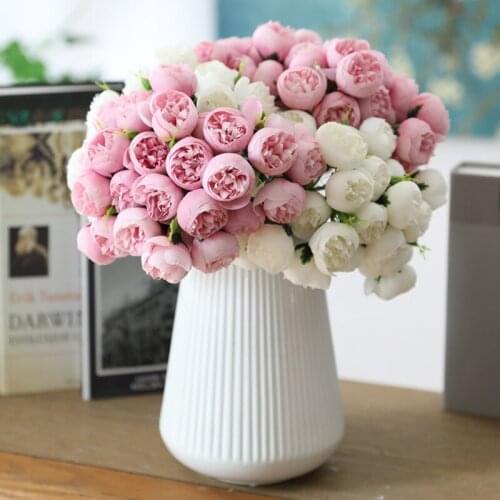 27 Head Artificial Tea Rose Flowers Fake Silk Flower Wedding Bride Holding Floral Bouquet Simulation Flower Home Table Decor