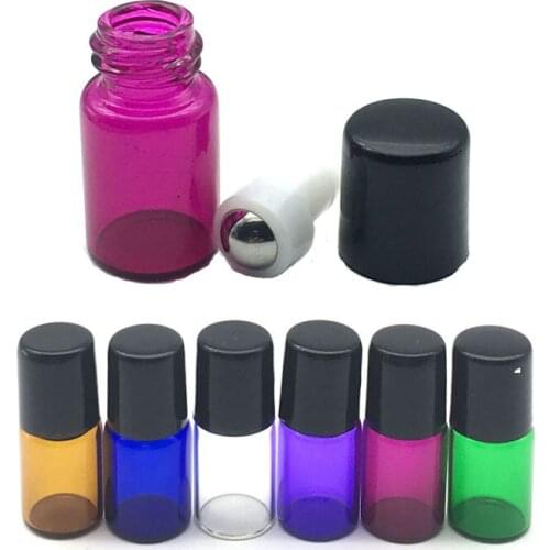 3pcs Empty fashion Perfume Sample 2ml Colorful Roller Bottle Essential Oil Glass Bottle 2ml Roll-On Bottle Black Plastic Cap