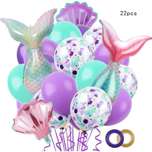 32Pcs Mermaid Party Balloon Supplies Birthday Decoration Mermaid Print Balloon Ocean Party Balloon Kit For Children Birthday