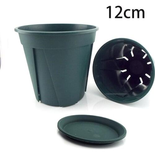 5pcs 12cm Nursery Pots Tray Resin Plant Flower Pot Veg Planter Home Garden Decoration Tools Flowerpot with Tray Drainage Holes