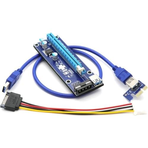 5PCS/Lot 60cm VER006 PCI-E PCI Express 1X to 16X Riser Card Extender USB3.0 DATA Cable SATA to 4Pin Molex Power Supply For Miner