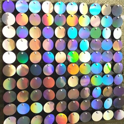64pcs Silver Hologram Background Board with PET Round Sequins For Wedding Backdrops Stage Decorative Plate Panels