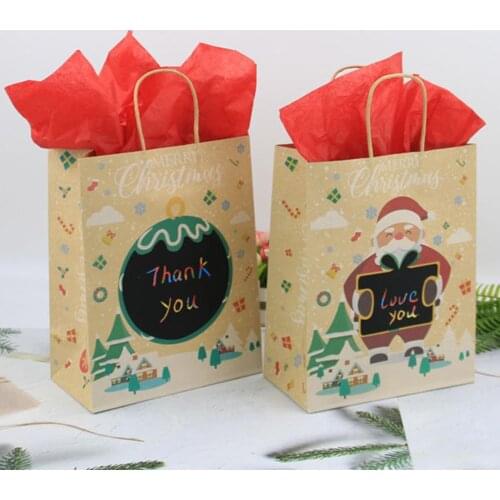 8Pcs Kids Party Christmas Gift Bags Santa Sacks Kraft Paper Pouches Home Festival Decor