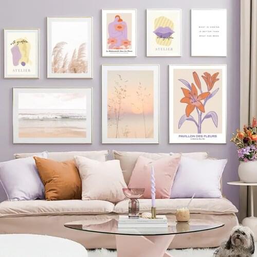 Reed Beach Sunset Flowers Woman Abstract Wall Art Canvas Painting Nordic Posters And Prints Wall Pictures For Living Room Decor