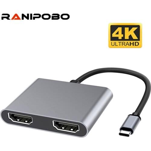 4K HD Type C to Dual HDMI-Compatible Hub 5Gbps Transmitter Adapter Converter Dual Screen Display USB-C Docking Station For TV