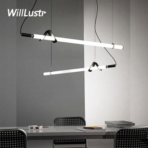 LED Acrylic Tube Pendant Lamp Minimalist Iron Suspension Light Cafe Bar Office Meeting Dinning Room Creative Hanging Lighting